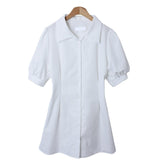 Trendywhere Puff Sleeve Button Front Collar Shirt Dress  Free (XS-M)