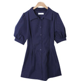 Trendywhere Puff Sleeve Button Front Collar Shirt Dress  Free (XS-M)