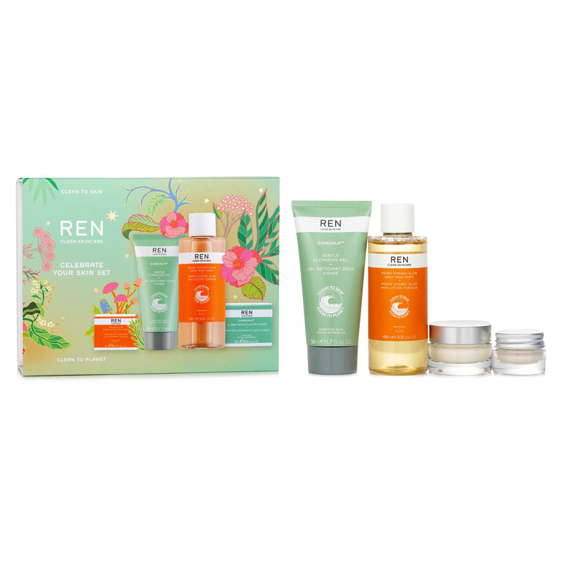 Ren Celebrate Your Skin X'mas Set: Cleansing Gel 50ml + AHA Tonic 100ml + Eye Cream 5ml + Day Cream 15ml  4pcs