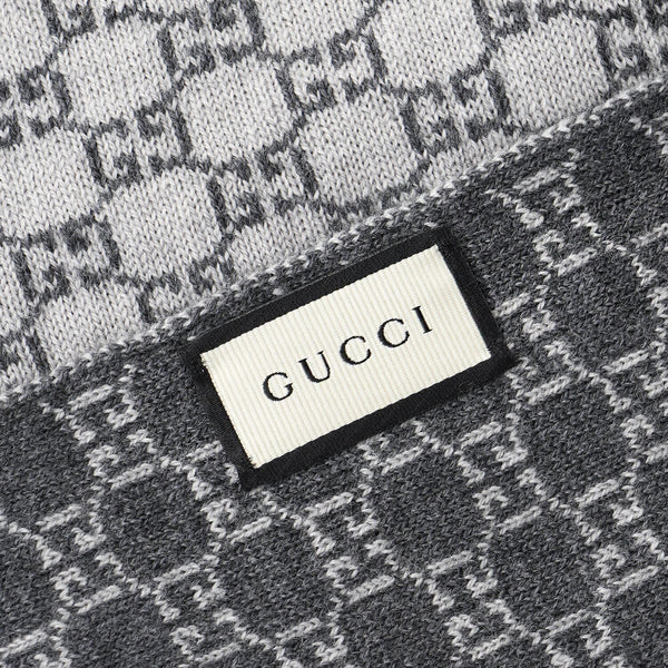 Gucci Wool Web Stripe GG Guccissima Scarf 438253  Grey