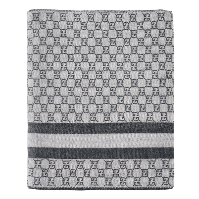 Gucci Wool Web Stripe GG Guccissima Scarf 438253  Grey