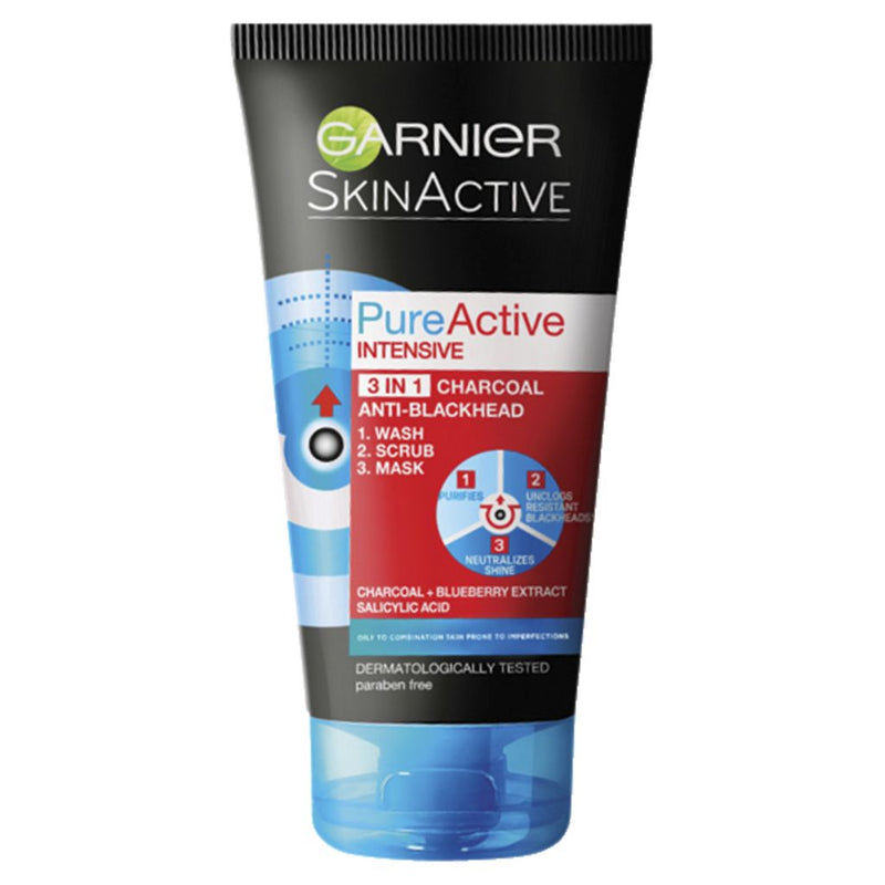 Garnier Pure Active Charcoal 3 in 1 Wash Scrub & Mask 150ml