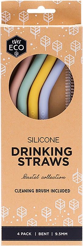 Ever Eco Silicone Straws Bent Pastel Collection X4
