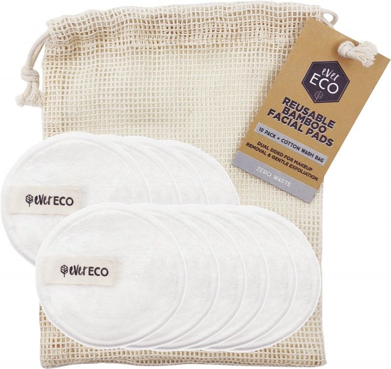 Ever Eco Reusable Bamboo Facial Pads White With Cotton Wash Bag X10
