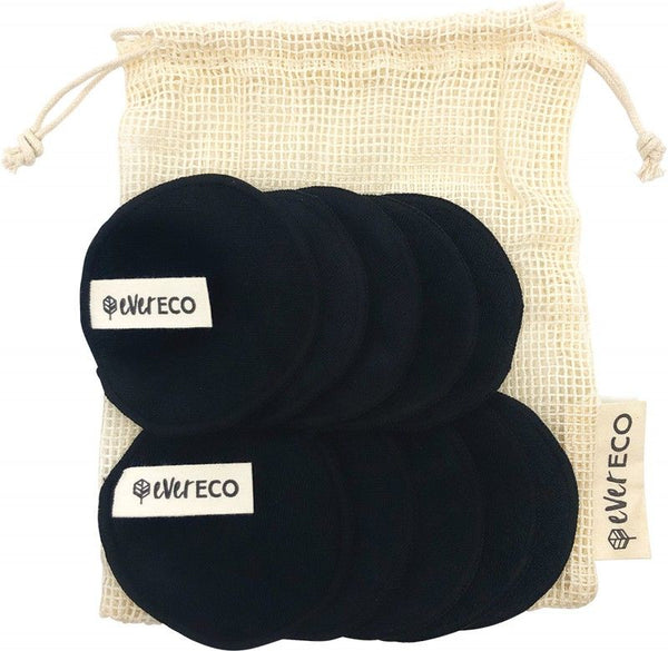Ever Eco Reusable Bamboo Facial Pads Black With Cotton Wash Bag X10