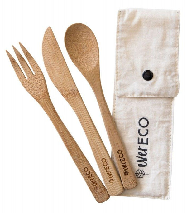 Ever Eco Bamboo Cutlery Set With Organic Cotton Pouch