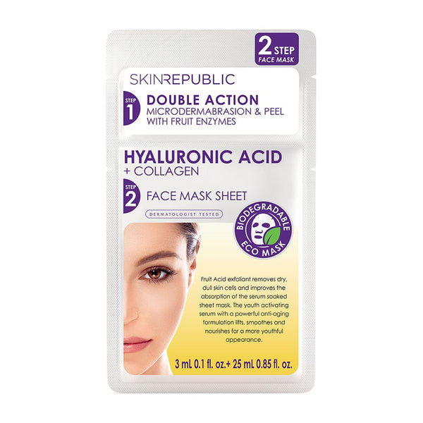 Skin Republic 2 Step Hyaluronic Acid & Collagen Face Mask 28ml