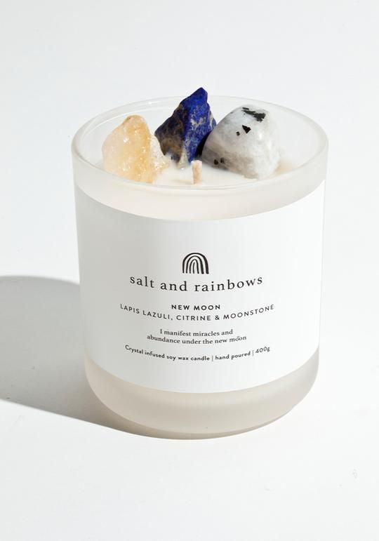 Salt and Rainbows New Moon Crystal Candle 400g