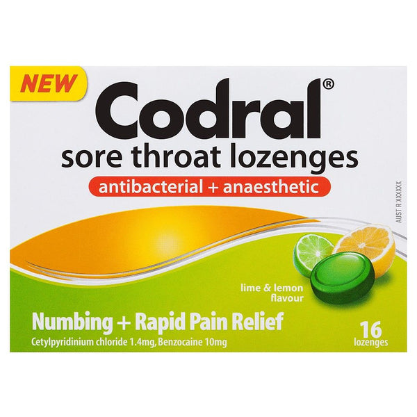 Codral Lozenges Lime & Lemon Antibacterial + Anaesthetic 16