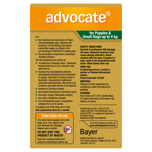 Advocate Dog 0-4 kg Small 3s
