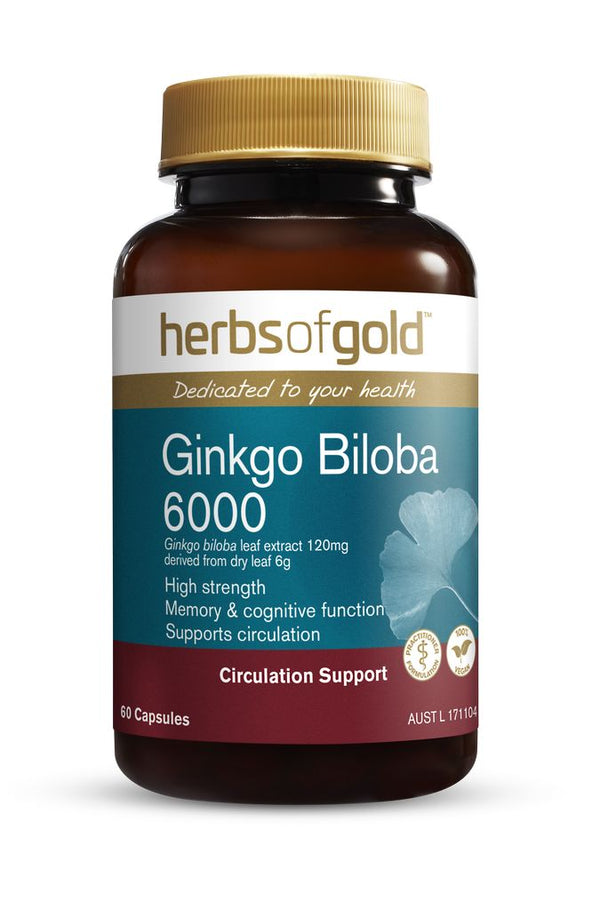 Herbs of Gold Ginko Biloba 6000 60 Vege Capsules