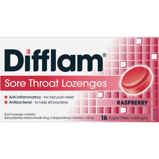 Difflam AA Lozenges Raspberry Sugar Free 16