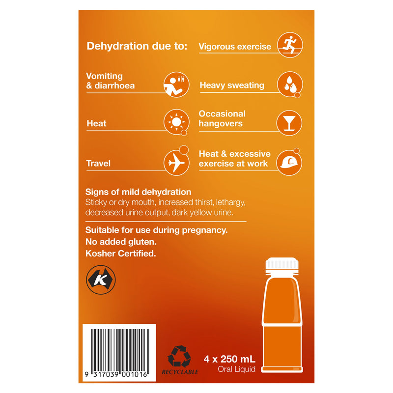 Hydralyte Orange 250ml 4 Pack