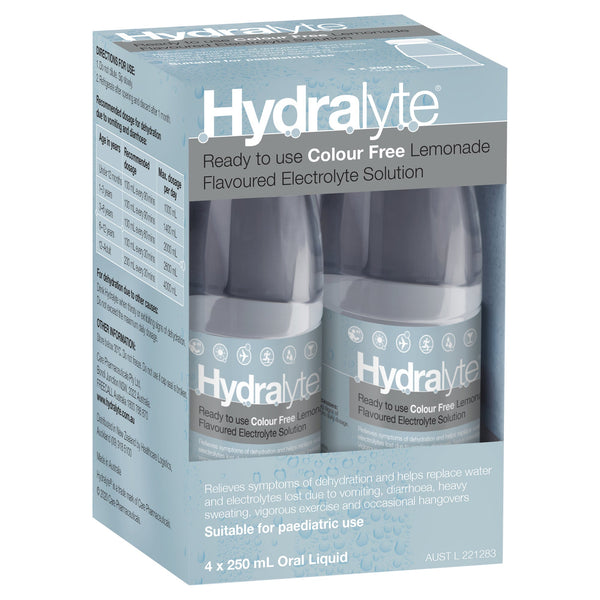 Hydralyte Colour Free Lemonade 250ml 4 Pack