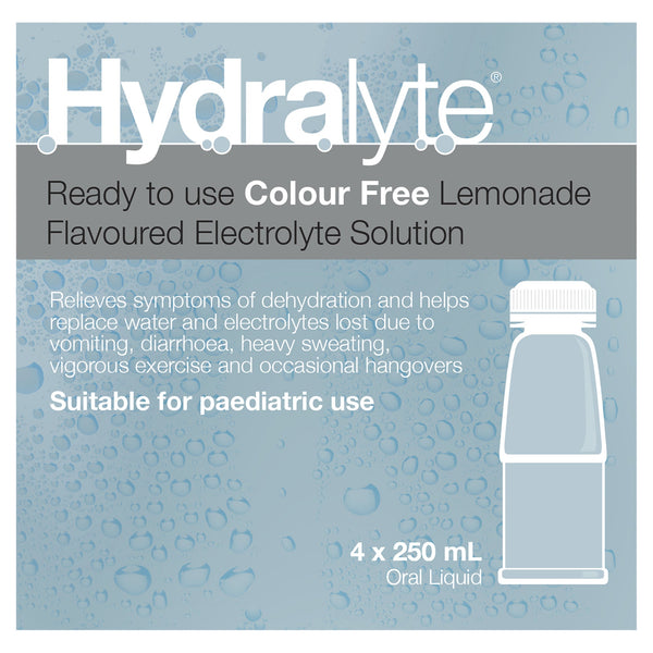 Hydralyte Colour Free Lemonade 250ml 4 Pack