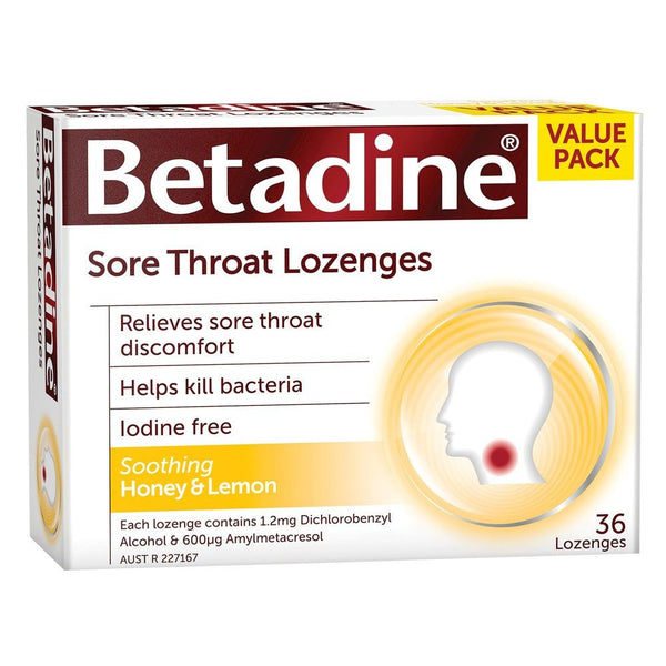 Betadine Sore Throat Lozenges Honey & Lemon 36