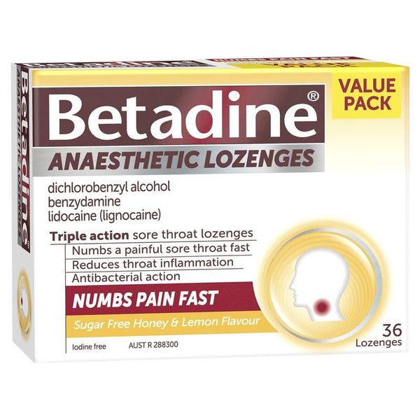 Betadine Anaesthetic Honey & Lemon 36 Lozenges