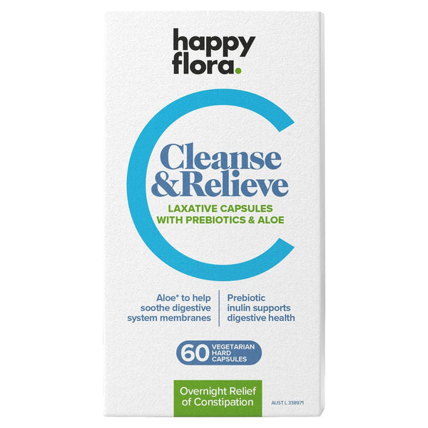 Happy Flora Cleanse & Relieve Laxative Capsules with Prebiotics & Aloe 60 pack