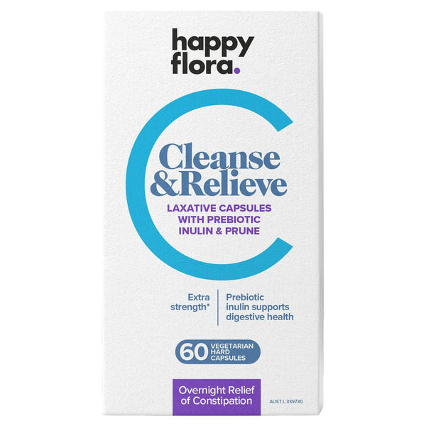 Happy Flora Cleanse & Relieve Laxative Capsules with Prebiotic Inulin & Prune 60 pack