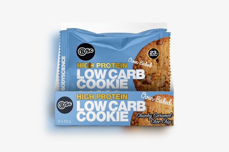 Body Science High Protein Low Carb Cookie 65g - Chunky Caramel Choc Chip 8 Box