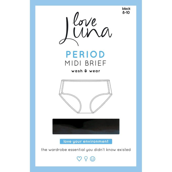 Love Luna Period Midi Brief Size 8-10