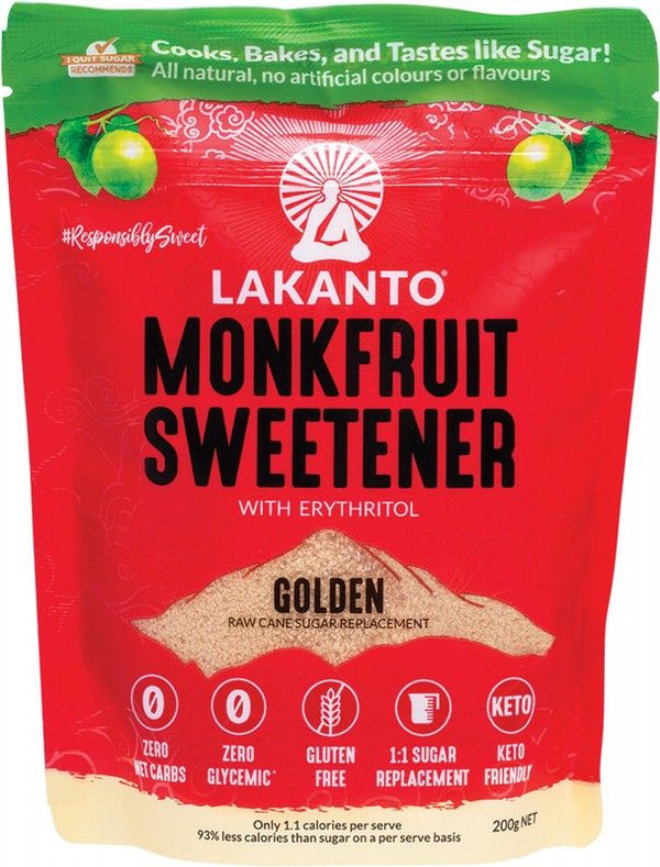 LAKANTO Golden Monkfruit Sweetener Raw Cane Sugar Replacement 200g