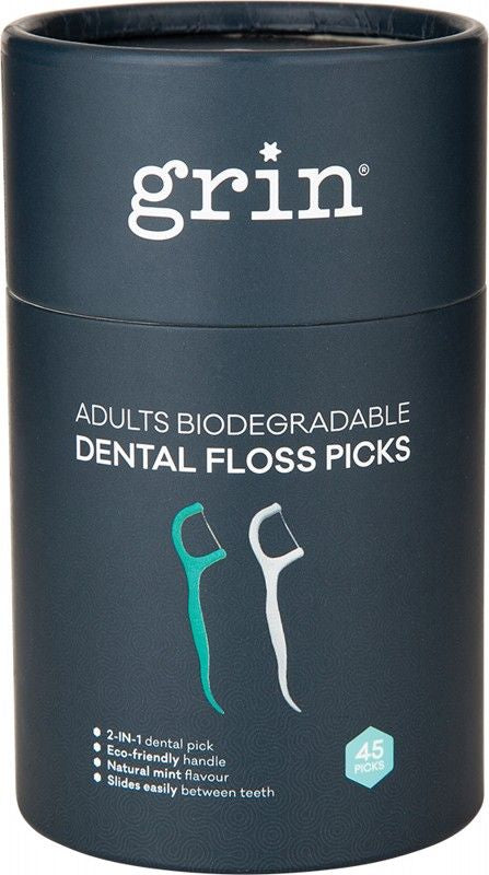 grin Biodegradable Dental Floss Picks Adults 45