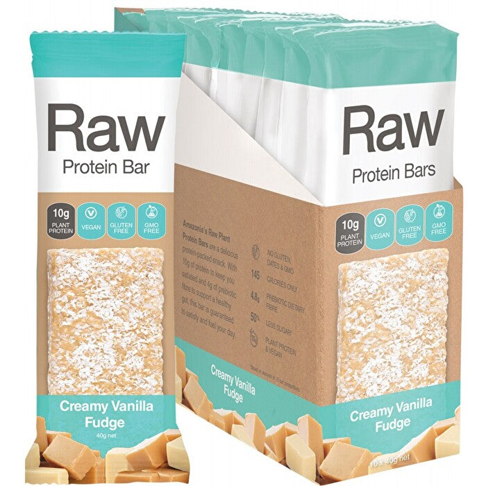 Amazonia Raw Protein Bar Creamy Vanilla Fudge 10x40g