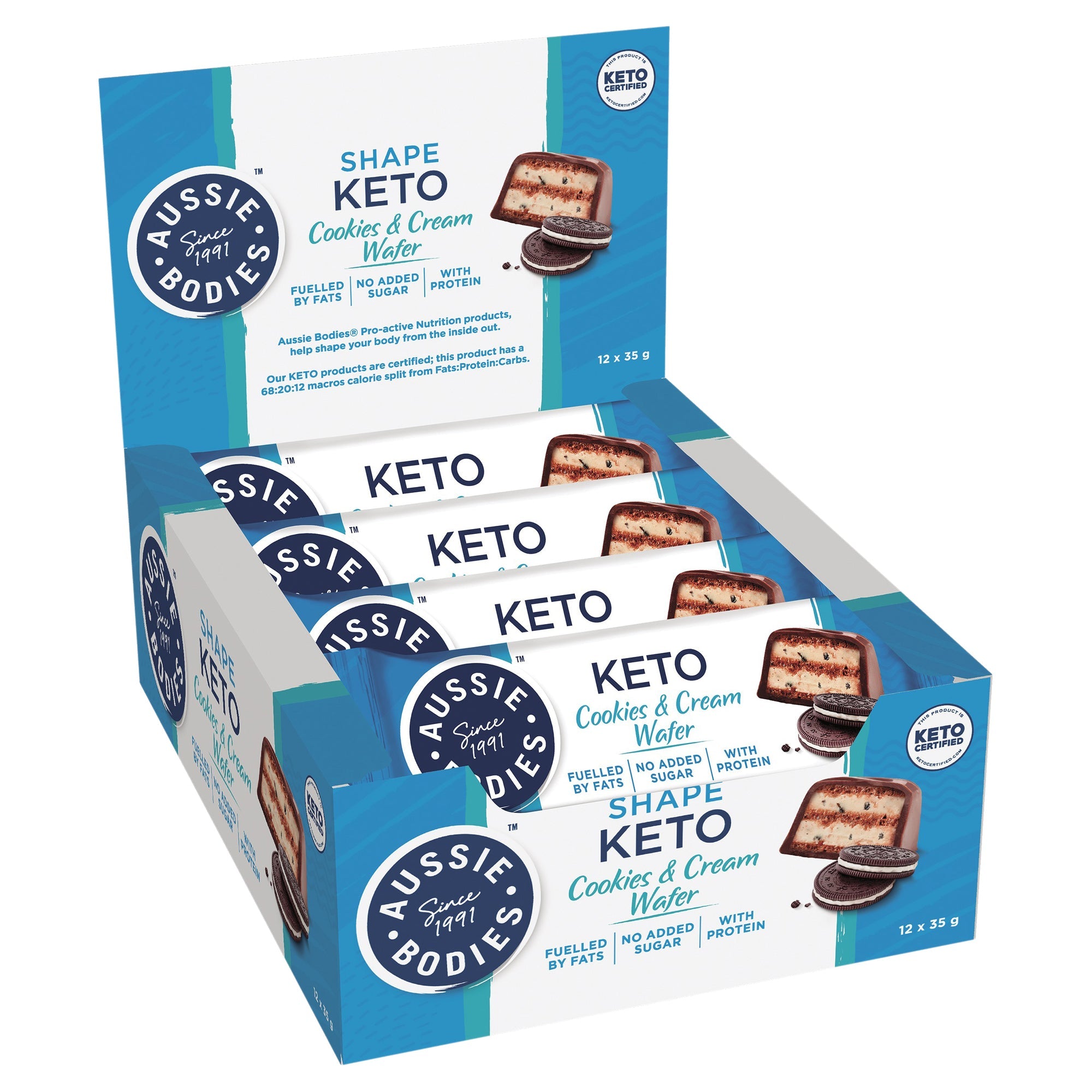 Aussie Bodies Keto Wafer Cookies & Cream 35g x 12 Fresh Beauty Co
