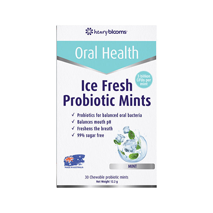 Henry Blooms Oral Health Ice Fresh Probiotic Mints Mint Chewable Mints x 30 Pack