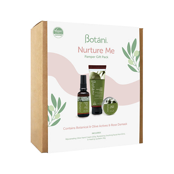 Botani Nurture Me Pamper Gift Pack (contains: Olive Hand Cream, Healing Lip Balm & Soothing Facial Mist)