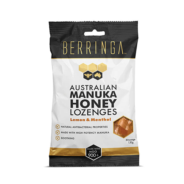 BERRINGA HONEY Berringa Australian Manuka Honey Lozenges Lemon & Menthol (made with MGO 900+) x 30 Pack 150g