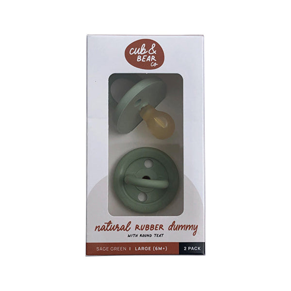 Cub And Bear Co Cub & Bear Co Natural Rubber Dummy Round Teat Large (6+ Months) Sage Green Twin Pack