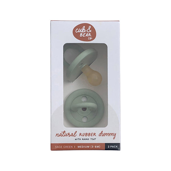 Cub And Bear Co Cub & Bear Co Natural Rubber Dummy Round Teat Medium (3-6 Months) Sage Green Twin Pack