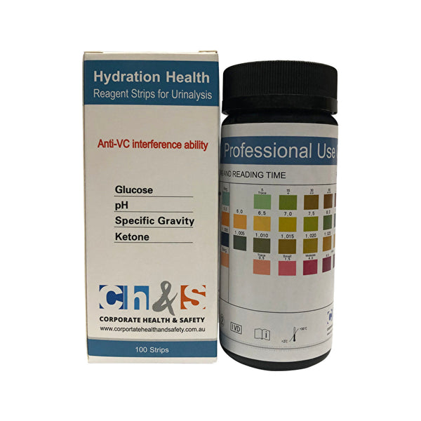 Corporate Health & Safety Test Kit Hydration Health (Reagent Strips for Urinalysis - 4 Panel) x 100 Pack