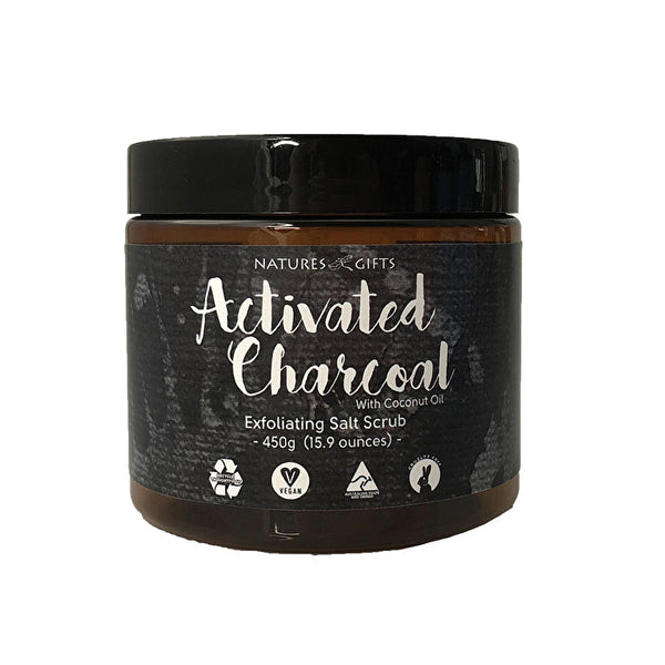 Clover Fields Natures Gifts Activated Charcoal with Coconut Oil Exfoliating Salt Scrub 450g