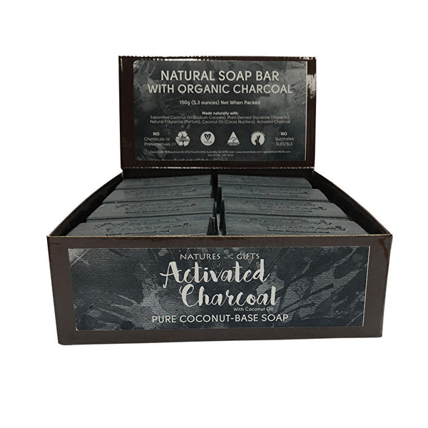 Clover Fields Natures Gifts Activated Charcoal with Coconut Oil Coconut-Base Soap 150g x 16 Display