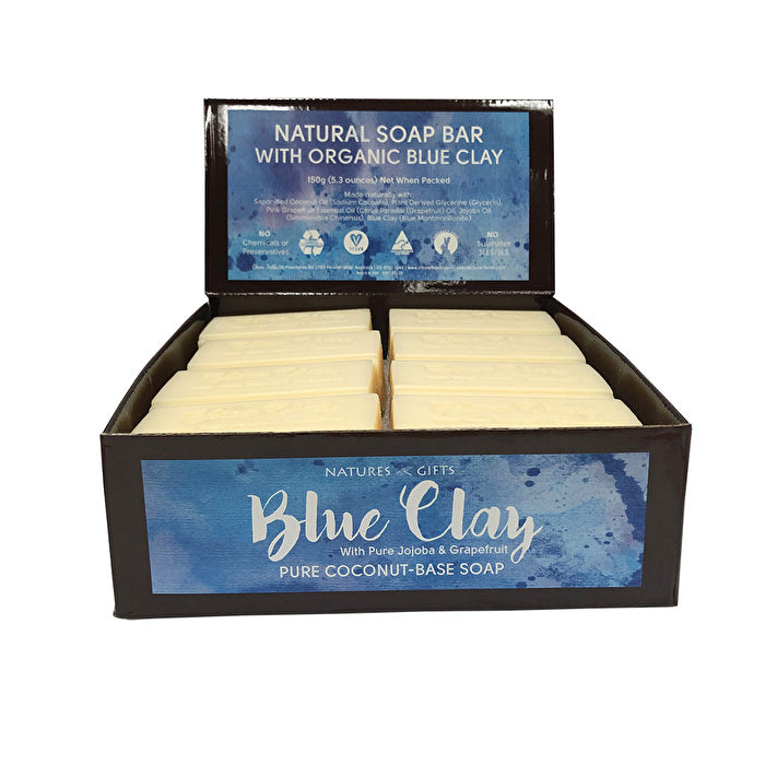 Clover Fields Natures Gifts Blue Clay with Jojoba & Grapefruit Coconut-Base Soap 150g x 16 Display