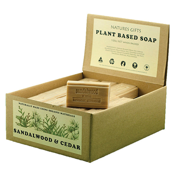 Clover Fields Natures Gifts Plant Based Soap Sandalwood & Cedar 100g x 36 Display