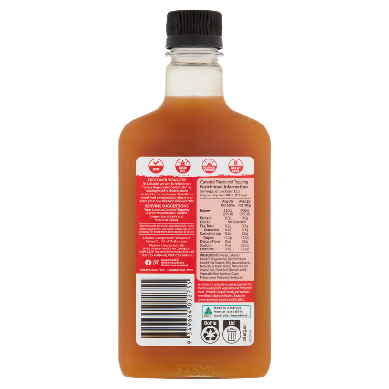 LAKANTO Caramel Flavoured Topping Monkfruit Sweetener 375ml