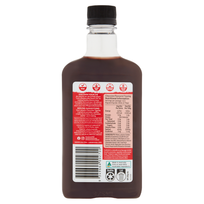 LAKANTO Chocolate Flavoured Topping Monkfruit Sweetener 375ml