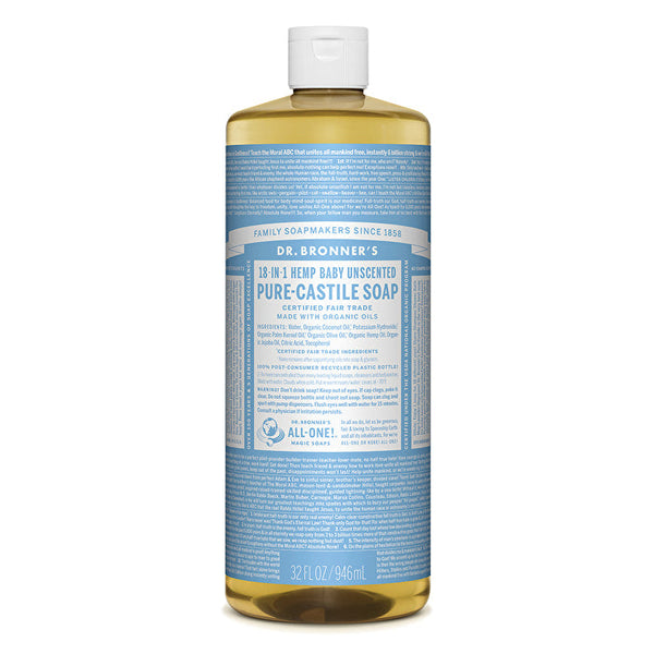 Dr. Bronner's Pure-Castile Soap Liquid (Hemp 18-in-1) Baby Unscented 946ml