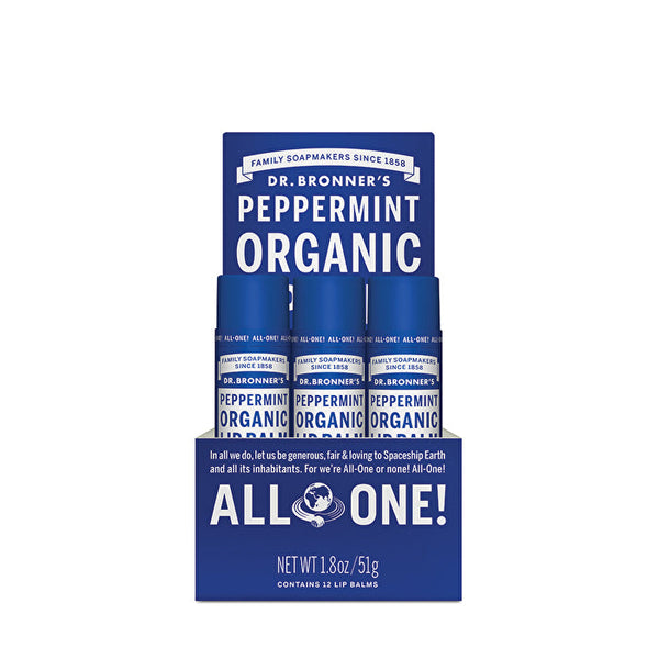 Dr. Bronner's Organic Lip Balm Peppermint 4g x 12 display