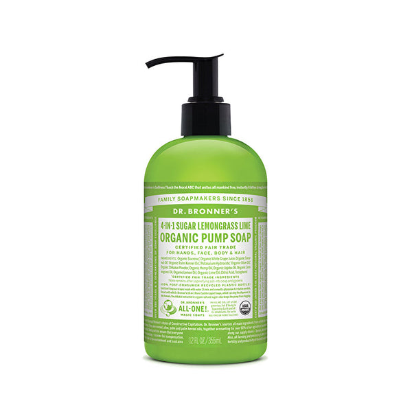 Dr. Bronner's Organic Pump Soap (Sugar 4-in-1) Lemongrass Lime 355ml