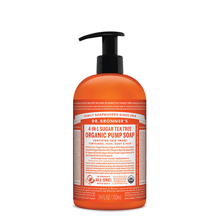 Dr. Bronner's Organic Pump Soap (Sugar 4-in-1) Tea Tree 710ml