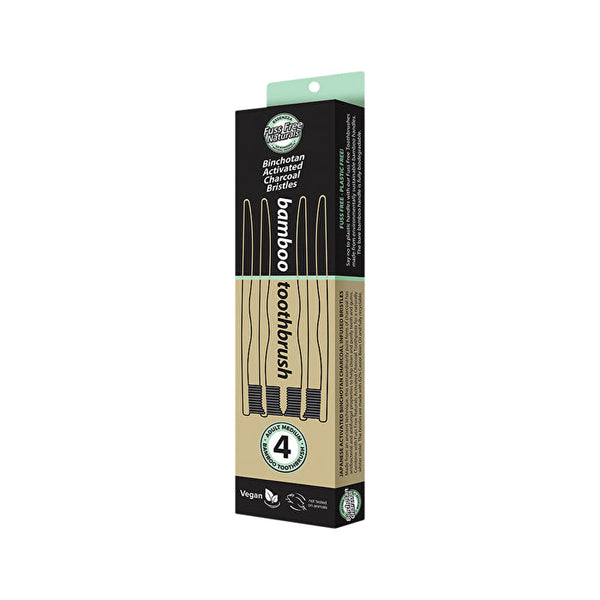 Essenzza Fuss Free Naturals Bamboo Toothbrush with Activated Charcoal Bristles Medium 4 Pack