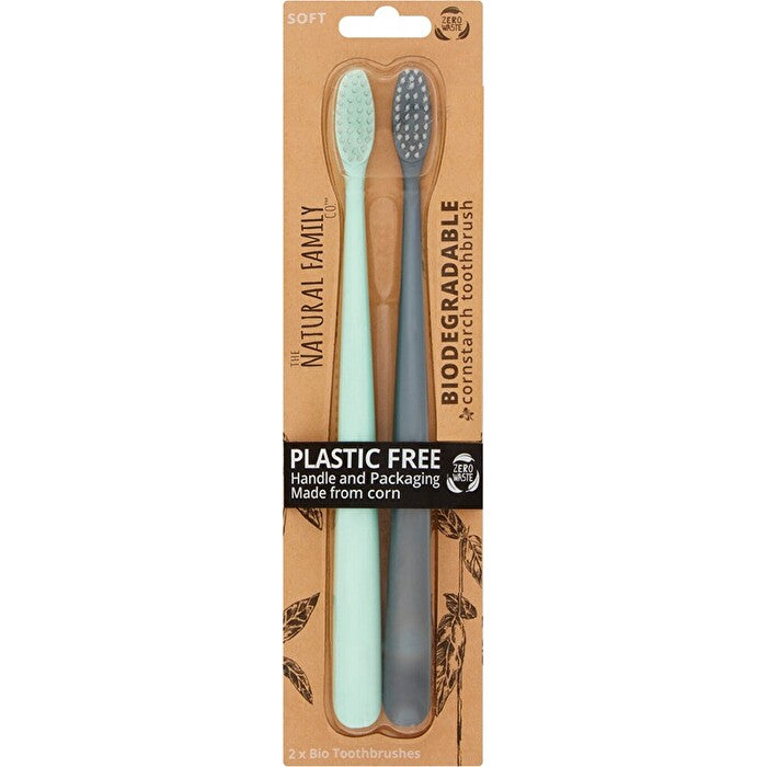 The Natural Family Co . Bio Toothbrush River Mint & Monsoon Mist Twin Pack