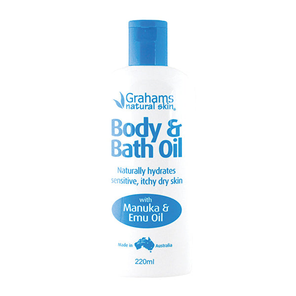 GRAHAMS NATURAL ALTERNATIVES Grahams Natural Body & Bath Oil with Manuka & Emu Oil 220ml