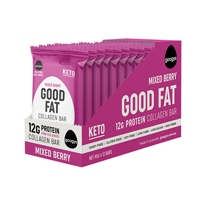 Googys Good Fat Collagen Bar Mixed Berry 45g x 12 Display