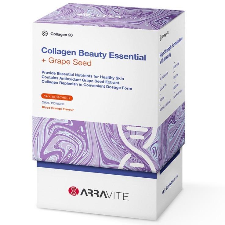 ARRAVITE Collagen Beauty Essential + Grape Seed | Blood Orange 14 x 3g